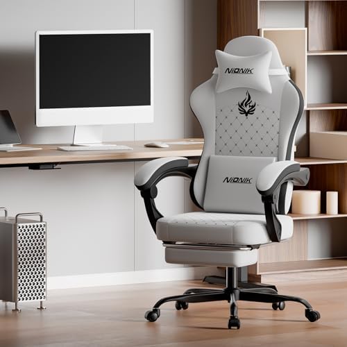 Gaming Chair with Massage,Ergonomic PC Gaming Chair Computer Chairs with Footrest Comfortable Headrest and Lumbar Support, High Back WHITEBLACK
