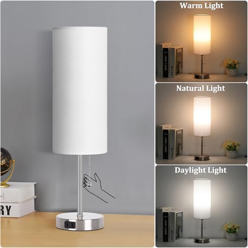 Dott Arts 18" Table Lamp for Bedroom, 3-Color Bedside Lamps with Pull Chain