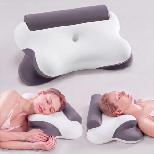 Sweetcrispy Cervical Pillow for Neck Pain, Ergonomic Contour Memory Foam Pillow with Detachable Roll Support, Cooling Breathable Cover for Side Back Stomach Sleepers