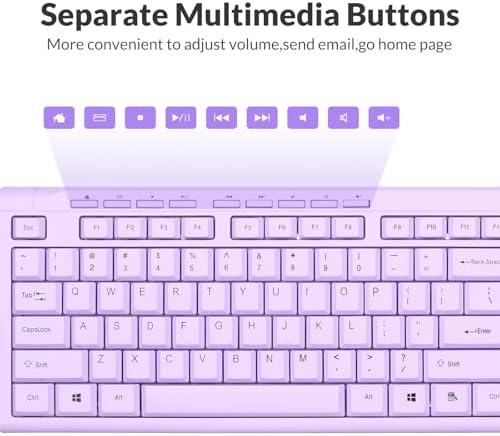 Rii RK907 Ultra-Slim Compact USB Wired Keyboard for MAC and PC-Purple