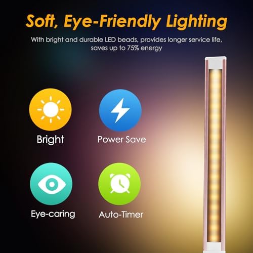 Led Desk Lamp, Desk Lamp with USB Charging Port, 5 Color Modes, 10 Brightness, Natural Light, Eye Caring Reading Lamp, Desk Light for Home Office, Table Lamp, Touch Control, Auto-Timer, Pink