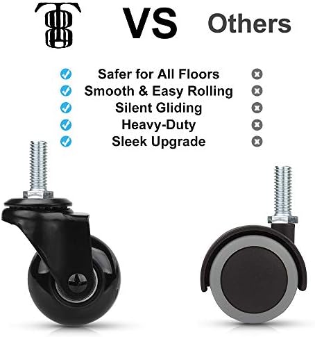 Caster Wheels 2'', Heavy Duty Soft PU Wheels with Threaded Stem 3/8''-16x1(Not Metric M10), Quiet and Smooth Rolling, Safe for Hardwood Tile Carpet Floors, Set of 5
