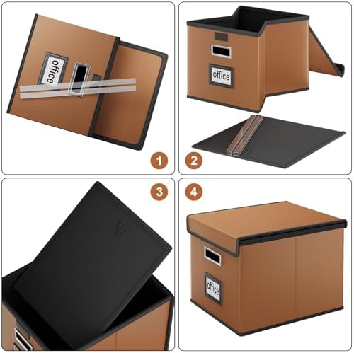 File Organizer Box with Lids, Collapsible File Folder Organizer