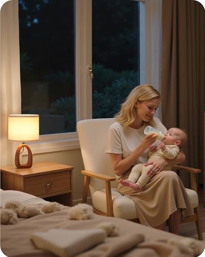 Small Table Lamp, 14.2" Cute Little Desk Lamp, Wood Bedside Lamp with White Linen Lampshade & Dark Pearwood Base, Modern Nightstand Lamp for Bedroom, E26 Base, Bulb Not Included, LW07TL05