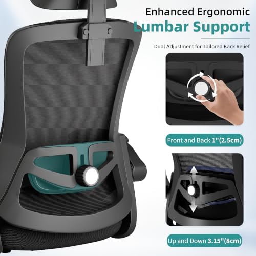 Ergonomic Mesh Office Chair with 2D Adjustable Headrest and Lumbar Support