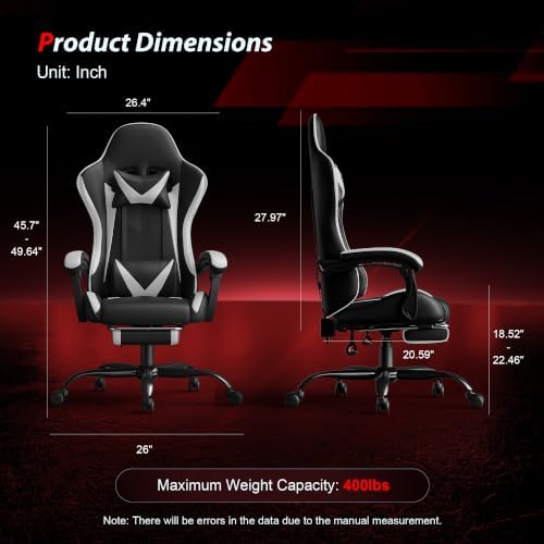 Gaming Chair, Ergonomic Computer Chair with Footrest Lumbar Support, White