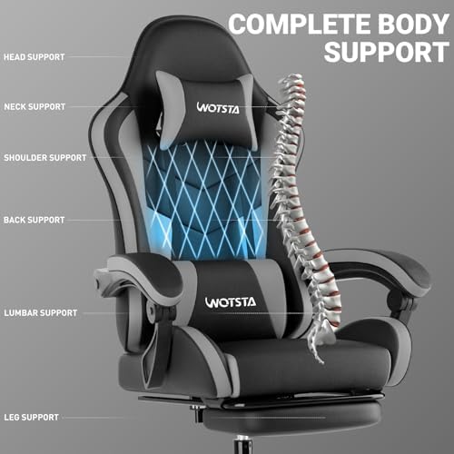 Ergonomic Gaming & Office Chair, Footrest, Racing Design Black/Grey