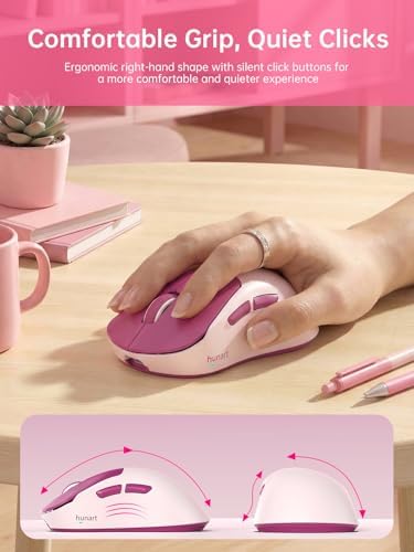 hunart H6 49g Wireless Mouse, Bluetooth & 2.4GHz, Rechargeable, Berry Pink