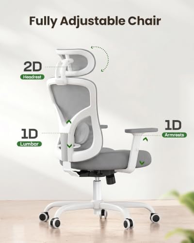 Marsail Ergonomic Office Chair Lumbar Support & Adjustable Armrests, Grey