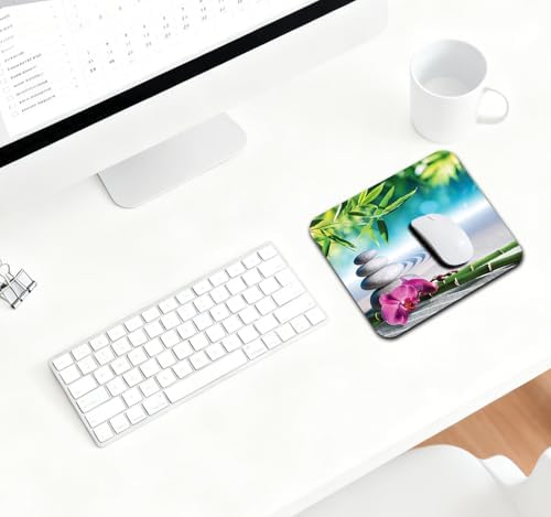 9.5x7.9 Inch Office/Gaming Mouse Pad, Zen Meditation Garden Orchid & Bamboo Spa Stone Relaxation, Cute Anti-Slip Mat for Desk Decor