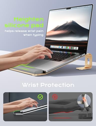 JCZT Aluminum Laptop Stand, Laptop Riser with Wrist Rest, Gold