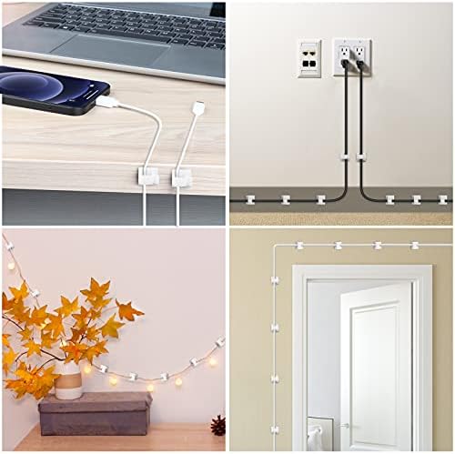 120 PCS Cable Clips White, Upgraded Adhesive Wire Clips for Wall, Strong Cord Clips Holders Wire Organizer for Cable Management, Christmas Lights, USB, Phone Charger, Cat 6, Car Dash Cam