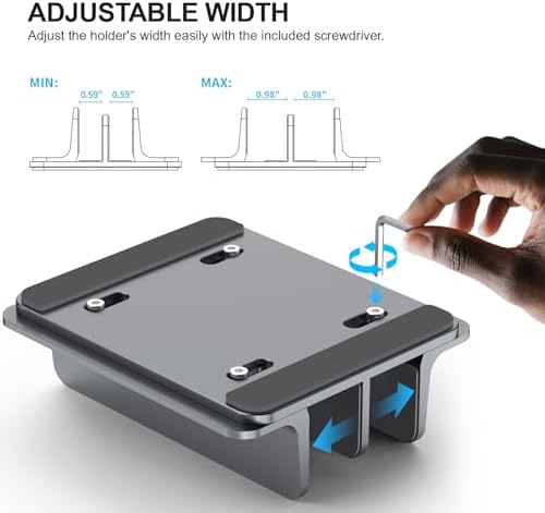YICOSUN Dual-Slot Aluminum Vertical Laptop Stand for Desk - Adjustable Width Dock for MacBook, Surface, Samsung, HP, Dell up to 17.3 inches - Space-Saving & Protective Design - Gray