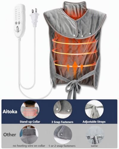 Heating Pad for Back Neck and Shoulder, Light Grey, 21"×37"