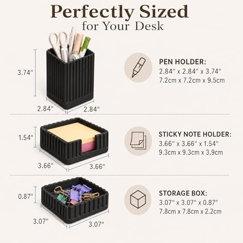 Black Desk Organizer Accessories Set, with Pen, Clip and Sticky Note Holder