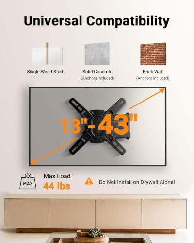 Perlegear Full Motion TV Wall Mount for 13–43 inch TVs up to 44 lbs
