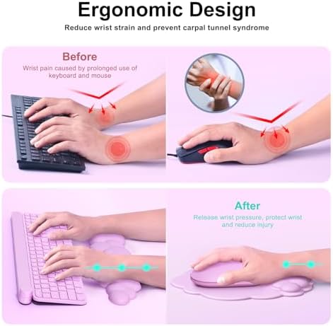 MOKURU Cloud Mouse Pad with Wrist Rest, Cloud Keyboard Wrist Rest, Mouse Pad Wrist Support, Ergonomic Keyboard Mouse Wrist Support (Pink)