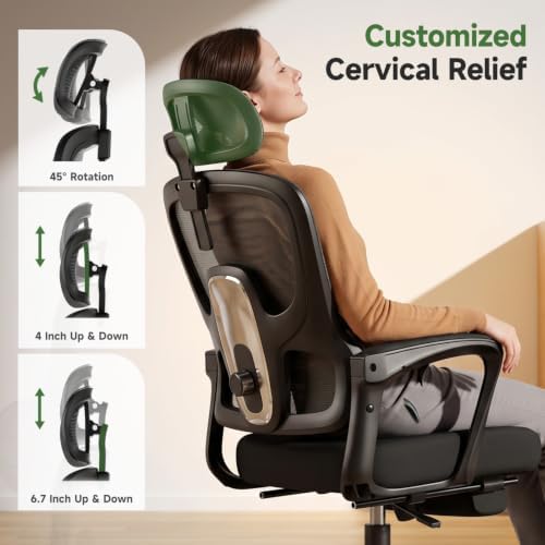 Ergonomic Office Chair with Footrest, 90-145° Reclining Desk Chair