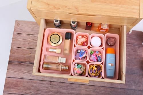 Kutesna 15 PCS Interlocking Desk Drawer Organizer Separator for Office,Bathroom,Kitchen,Makeup（Pink）