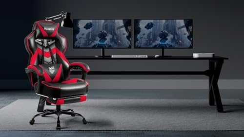 Vonesse Gaming Chair, High Back Gaming Chair with Footrest and Massage, Gaming Chairs for Adults with Pocket Spring Cushion, Big and Tall Reclining Computer Chair with Lumbar Support (Red/Black)