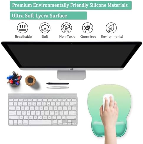 Mouse Pad with Support, Ergonomic Mouse Pad with Gel Wrist Rest Support Middle Concave Design, Comfortable Mousepad with Non-Slip PU Base for Home Office Working Studying (08 Cyan Green Gradient)