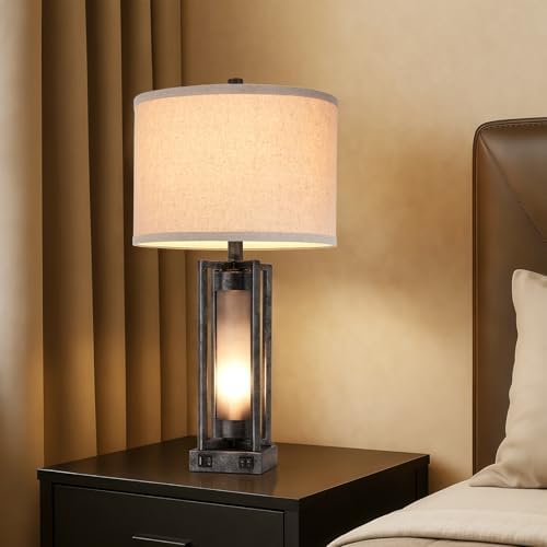 Set of 2 Industrial Table Lamps for Living Room with USB C+A