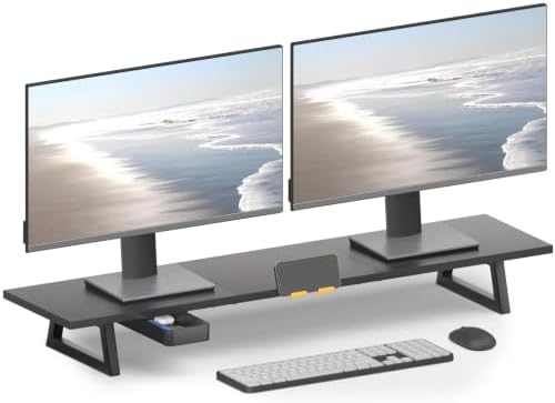 TEAMIX 39.4 inch Dual Monitor Stand Riser with Drawer & Phone Holder, Black