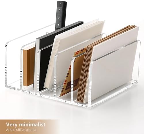 SANRUI Clear Acrylic Mail Organizer with 5 Compartments and 1 Pen Holder