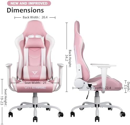 Gaming Chair High Back Gaming Chair for Teens, Ergonomic Racing Chair Computer Desk Chair with Massage Lumbar Support and Headrest, Cute Gamer Chair with Height Adjustable (Pink)