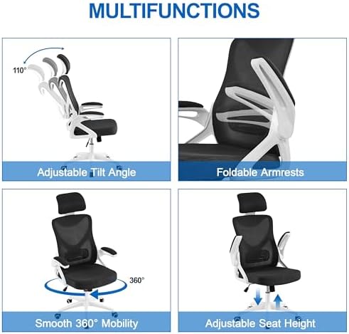 Yaheetech Ergonomic Office Chair with Headrest, Lumbar Support, White/Black