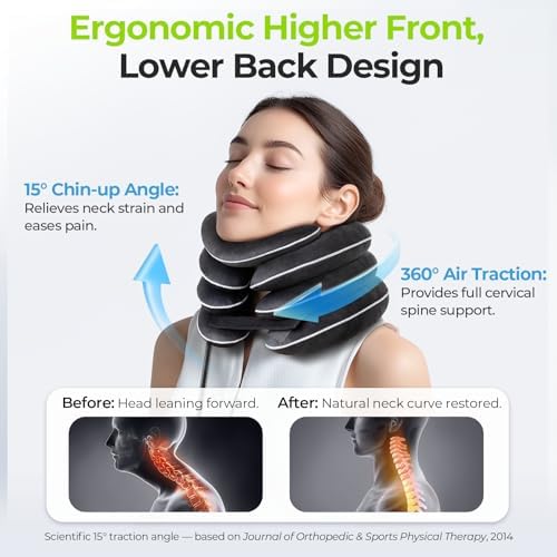 AUVON Inflatable Neck Stretcher with Chin-Up for Effective Neck Pain Relief