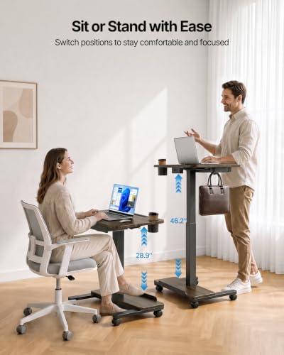 HUANUO 28" Mobile Standing Desk with Drawer and Charging Station