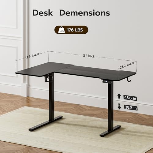 Acrolix L Shaped Electric Standing Desk,51x31.5 Reversible,Black