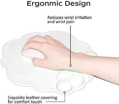 JIKIOU Ergonomic Cloud Mouse Pad & Keyboard Wrist Rest & Cup Pad, White