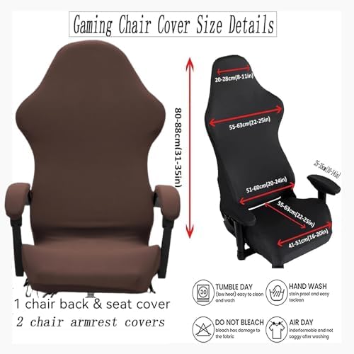 Gaming Chair Cover Set with Armrest Covers, Stretch Ruffled Slipcover for Racing Office Computer Reclining Chairs (Coffee)
