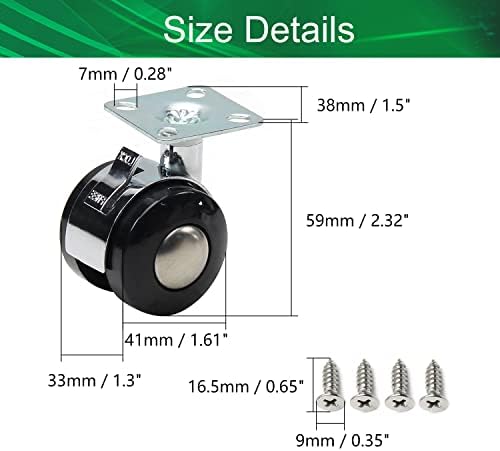 4pcs Swivel Caster Wheels Alloy Plate Mounted Caster Wheel for Office Chair, 1.57inch Black Silver with Brake