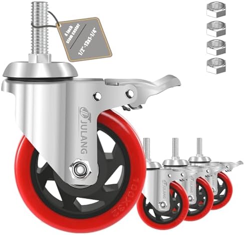 4 inch Caster Wheels 1/2 Threaded Stem Casters Set of 4 Heavy Duty