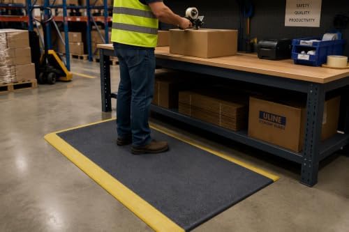 Guardian 240276001BY Soft Step Anti-Fatigue Floor Mat, Vinyl, 27"x 60", Black with Yellow Stripe
