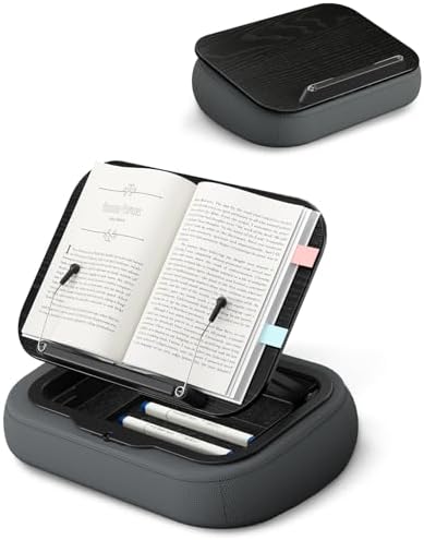 Viozon Lap Book Pillow Stand with Storage, Adjustable Beanbag Reading Pillow with Dark Wood Panel, Multi-Angle Book Holder for Hands-Free Reading in Bed or Sofa,Book Lover Essential,Soft Cushion b