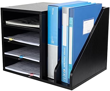 PAG-Mass Wood Desktop File Holder Organizer Mail Sorter for File Folders, Mails, Envelopes, Mailing Supplies or Magazines, Black