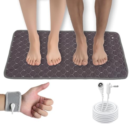 Conductive Metal Fabric Grounding Mat Set with Grounding Wristband and 15ft Cord for Bed/Desk/Floor/Feet - Machine Washable, Healthy Material to Improve Sleep and Wellness