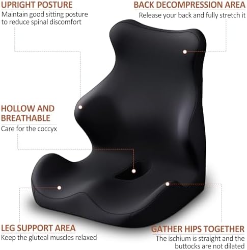 Seat Cushion with Back Support,Lumbar Support Pillow for Office Chair,office chair cushion for Sciatica and Hemorrhoid Relief,Tailbone Pain，Memory Foam Seat Cushion with L-Shaped Ergonomic Design