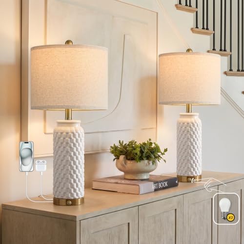 USumkky 25'' Touch Table Lamps for Nightstand White Ceramic -3 Way Dimmable