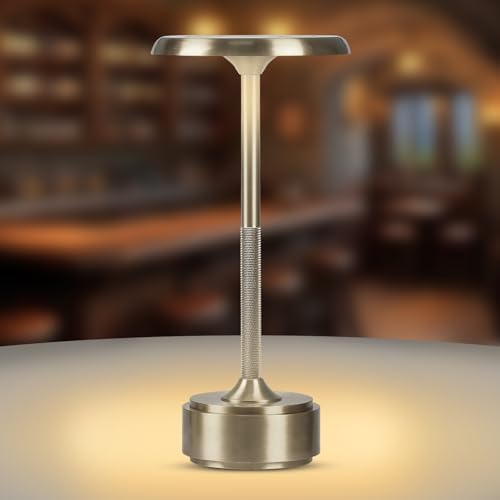 Cordless Rechargeable Modern Metal Table Lamp, Touch Dimming, 3-Color