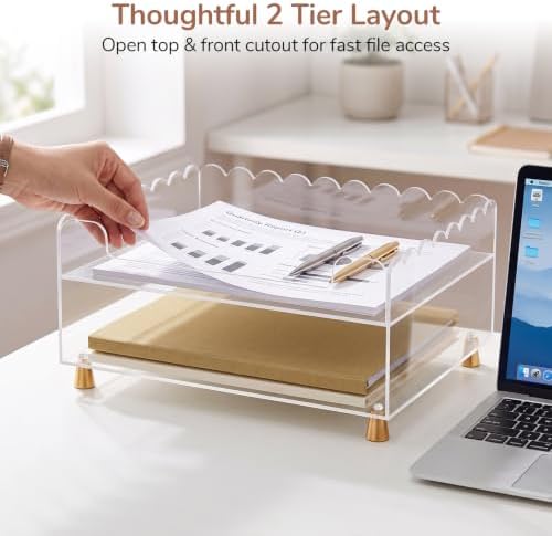 2‑Tier Acrylic Desk Organizer Tray, Scalloped Letter Tray Organizer