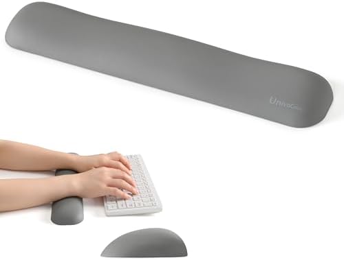 UnivoColors Design-Medium Wave Keyboard Wrist Rest of Medium, Artificial Sheepskin+Memory Foam+Ergonomic+Anti-Slip Gel, Resilience Support During Work and Gaming,Keyboard Accessory,Grey
