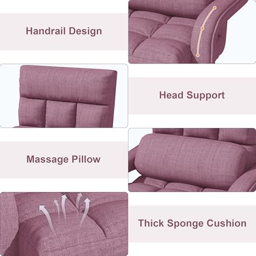 Adjustable Floor Gaming Chair for Adults, 6-Position Chaise Lounge Chair with Meditation Arm, Foldable Lazy Sofa with Pillow, Comfy Chair Indoor for Bedroom Dorm Living Room, Purple
