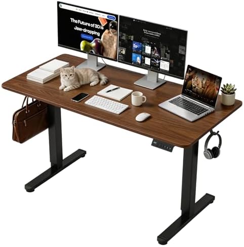 55 Inch Height Adjustable Standing Desk for Home Office, Brown
