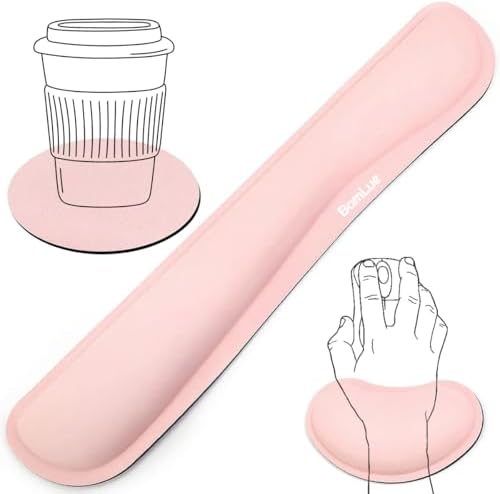 BamLue Upgrade Silky and Superfine Fabric Keyboard Wrist Rest, Gel Mouse Wrist Pillow Pad Set for Easy Typing & Pain Relief for Laptop, Office & Home, Ergonomic Sets for Keyboard-Pink