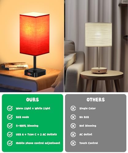 cozoo RGB Remote Bedside Lamp 16 Color Dimming for Nightstand Table Red